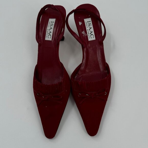 Isaac Mizrahi Red Suede Pointed Toe Slingback Heels With Bow Detail Size 8 M Mad - Picture 2 of 10